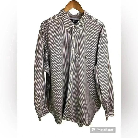 Ralph Lauren Mens 3XB Button Down Dress Shirt Blue and White Striped - Picture 1 of 6